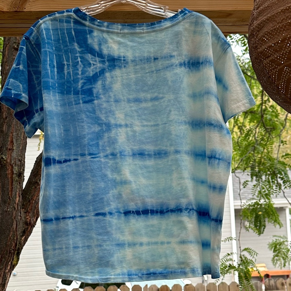 Neema Blue White Tie Dye Short Sleeve T Shirt Cropped Large - Picture 7 of 15
